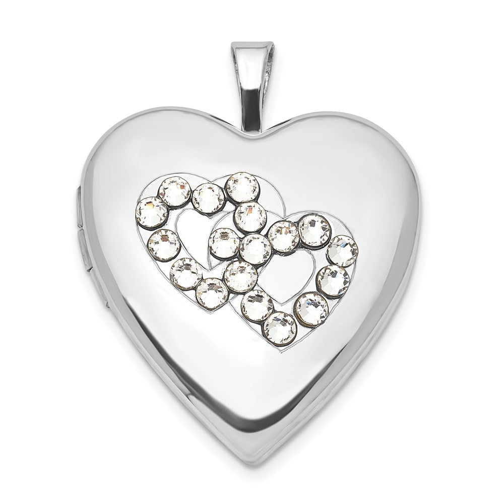 Sterlingsilber Poliert Kristall Doppelt Herzen Herz Medaillon