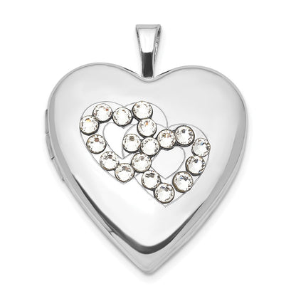 Sterlingsilber Poliert Kristall Doppelt Herzen Herz Medaillon