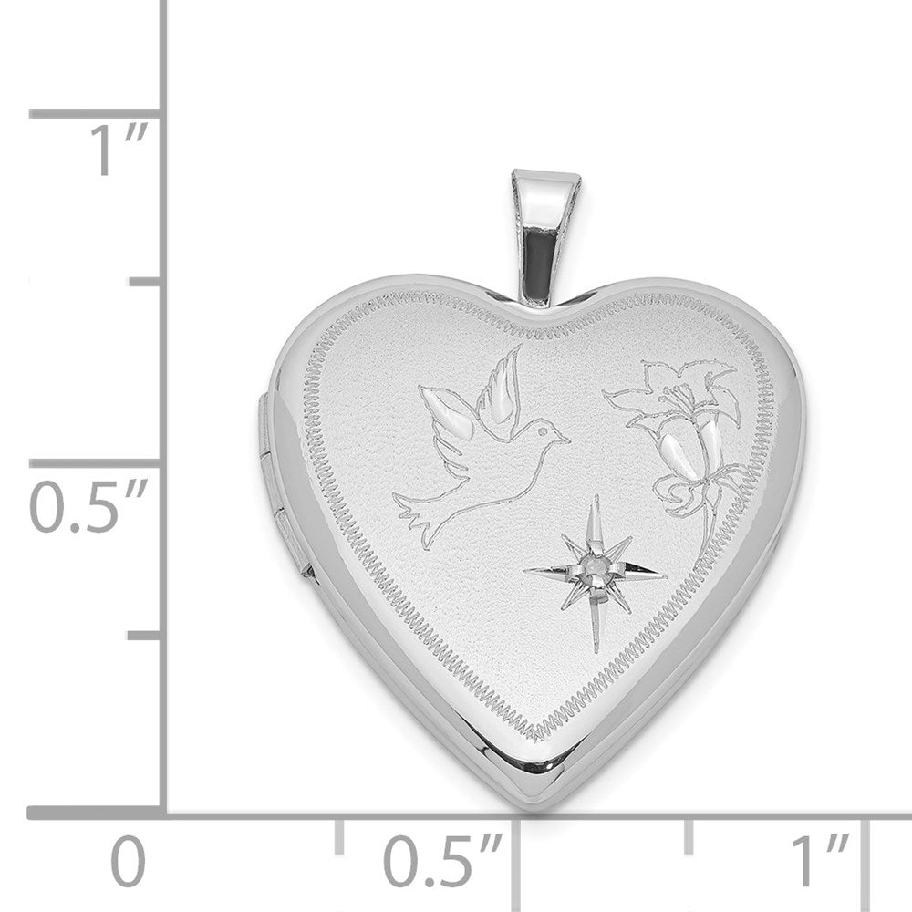 Sterlingsilber Rhodiniert Diamant Diamantiert Taube & Blume Herz Medaillon