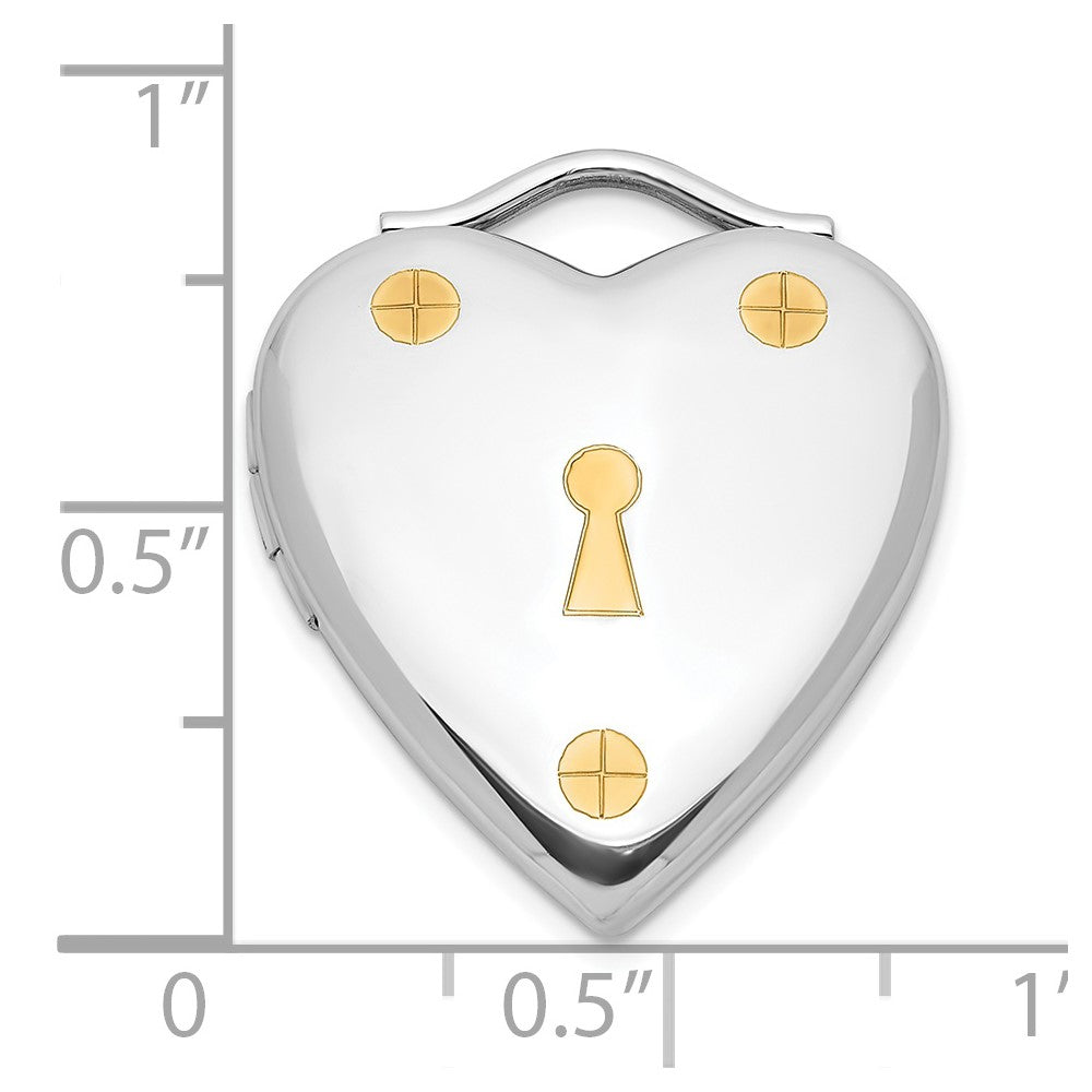 Sterlingsilber & Vergoldet Poliert 20mm Schloss Herz Medaillon