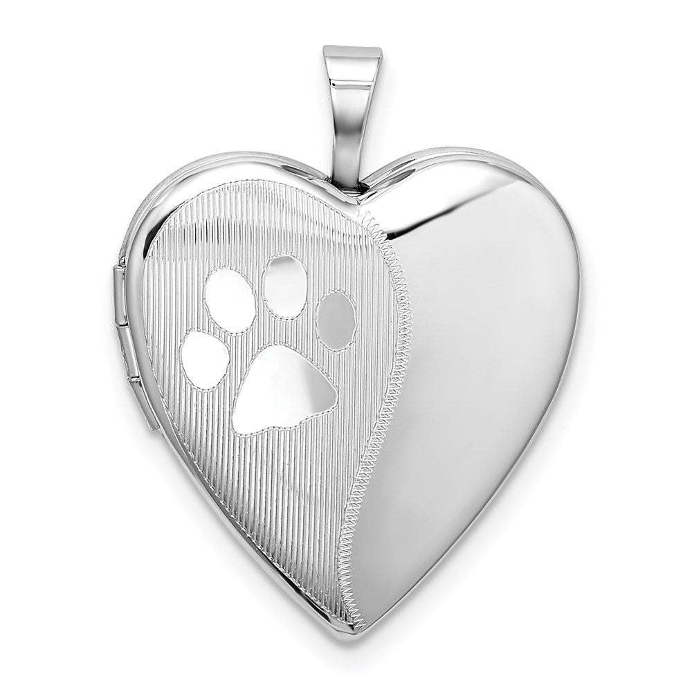 Sterlingsilber Rhodiniert Satiniert & Poliert Paw Prints Herz Medaillon