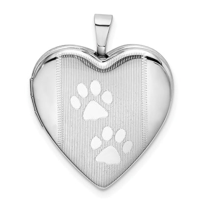 Sterlingsilber Rhodiniert Strukturiert & Poliert Paw Prints Herz Medaillon