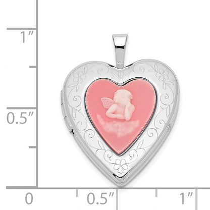 Sterlingsilber Rhodiniert 20mm Rosa Achat Engel Cameo Medaillon