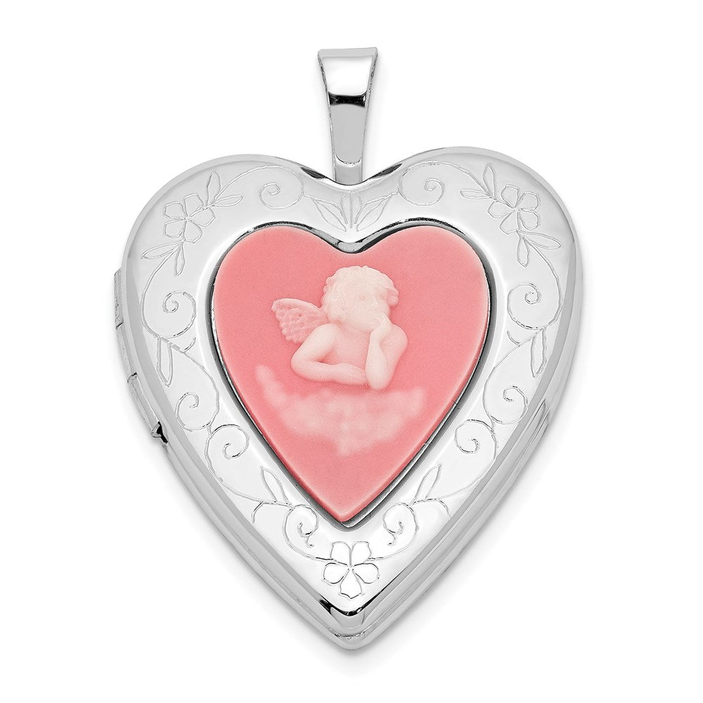 Sterlingsilber Rhodiniert 20mm Rosa Achat Engel Cameo Medaillon