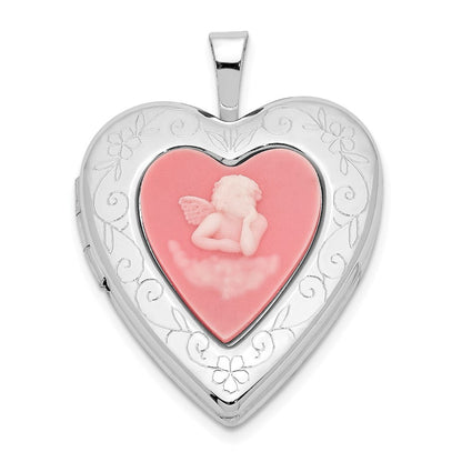 Sterlingsilber Rhodiniert 20mm Rosa Achat Engel Cameo Medaillon