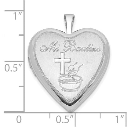 Sterlingsilber Satiniert & Poliert Mi Bautizo Herz Medaillon