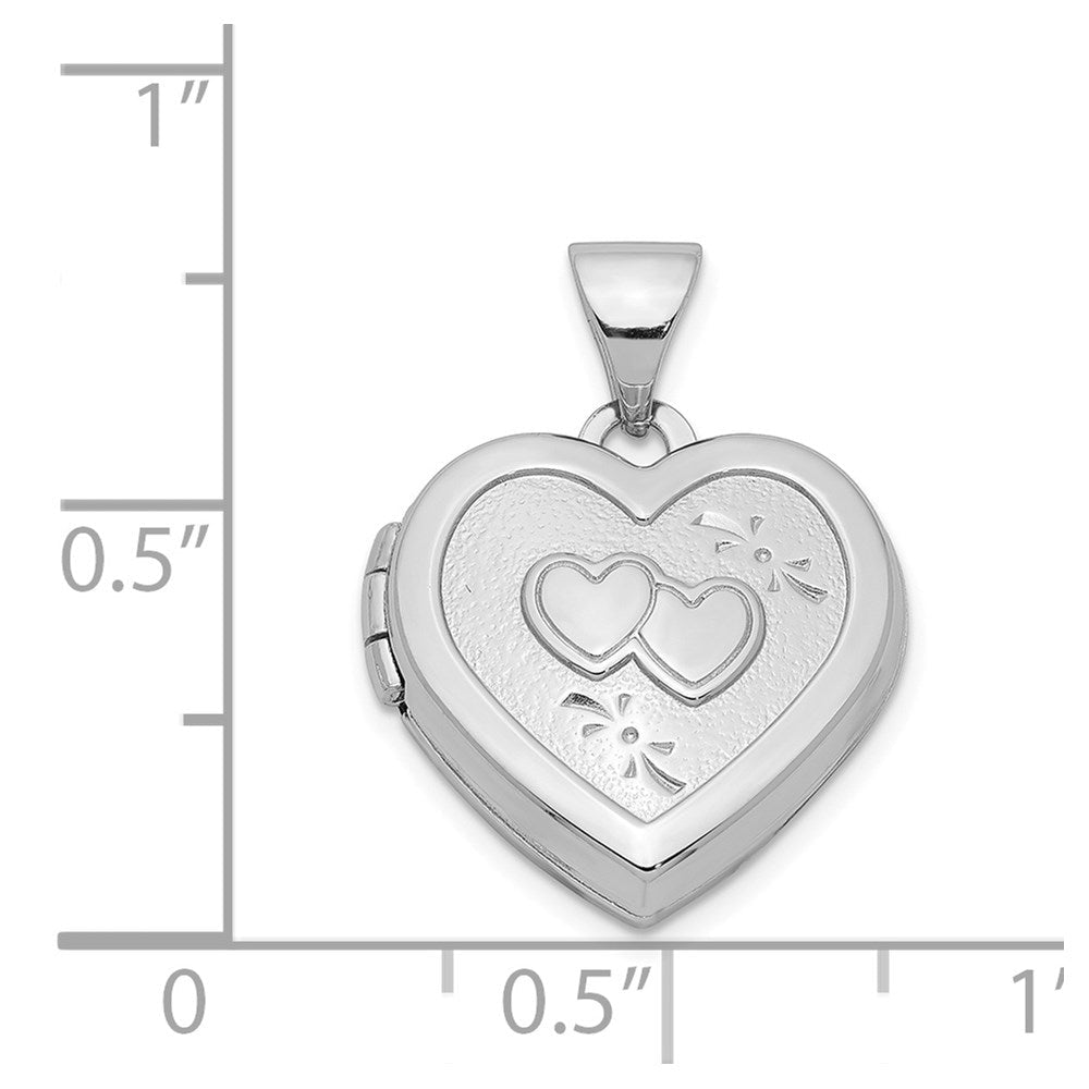 Sterlingsilber Rhodiniert 15mm Doppelt Herz auf Medaillon