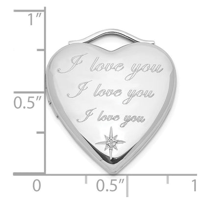 Sterlingsilber Poliert Diamant I Liebe You Herz Medaillon