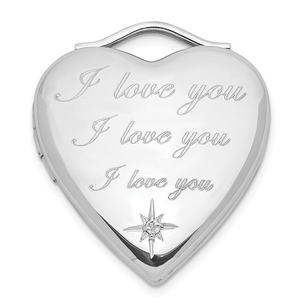 Sterlingsilber Poliert Diamant I Liebe You Herz Medaillon