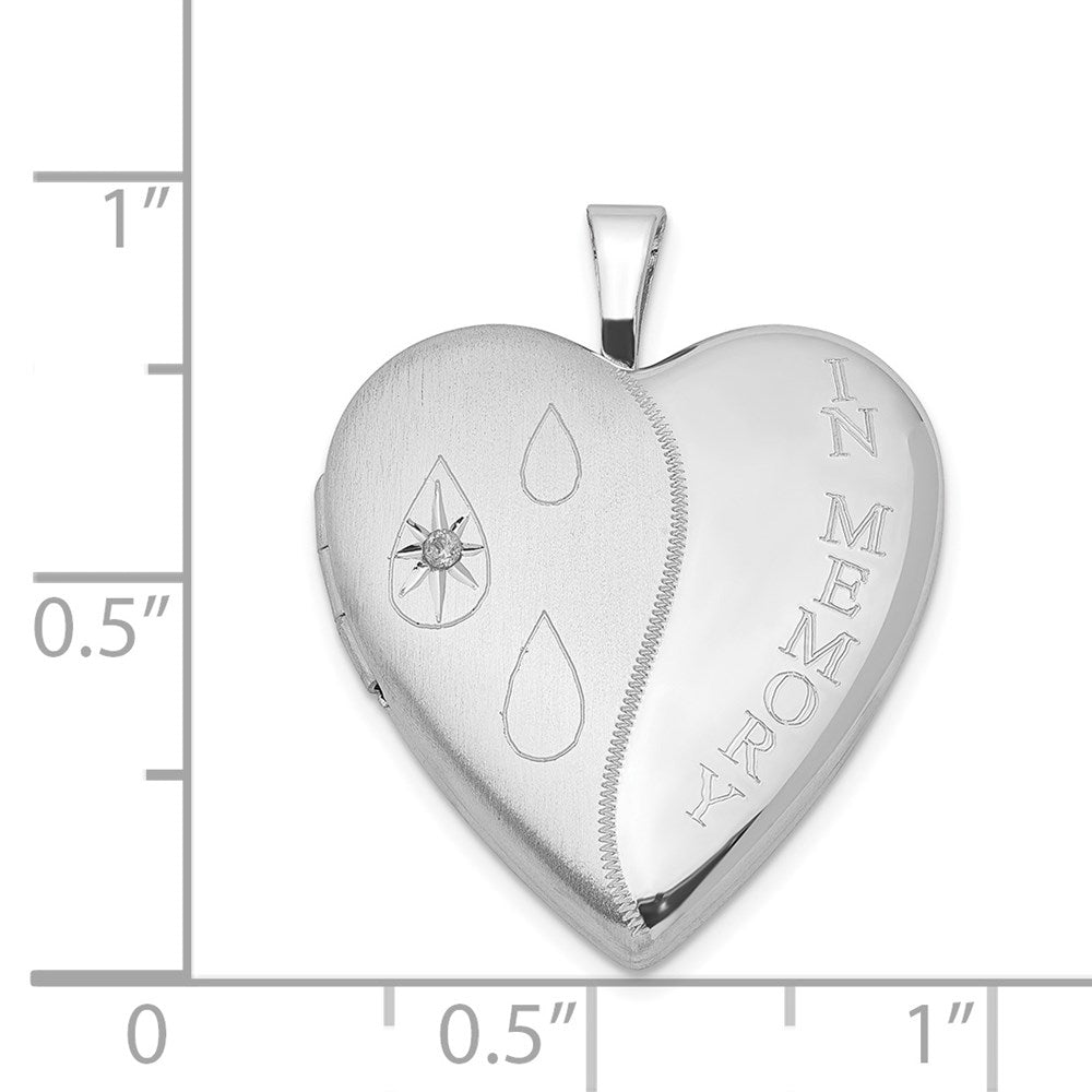Sterlingsilber Rhodiniert Diamant Satiniert/polished in Erinnerung Herz Medaillon