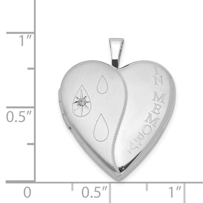 Sterlingsilber Rhodiniert Diamant Satiniert/polished in Erinnerung Herz Medaillon