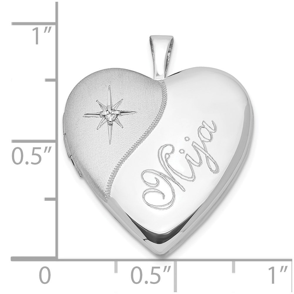 Sterlingsilber 20mm Diamant Mija Satiniert & Poliert Herz Medaillon