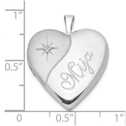 Sterlingsilber 20mm Diamant Mija Satiniert & Poliert Herz Medaillon