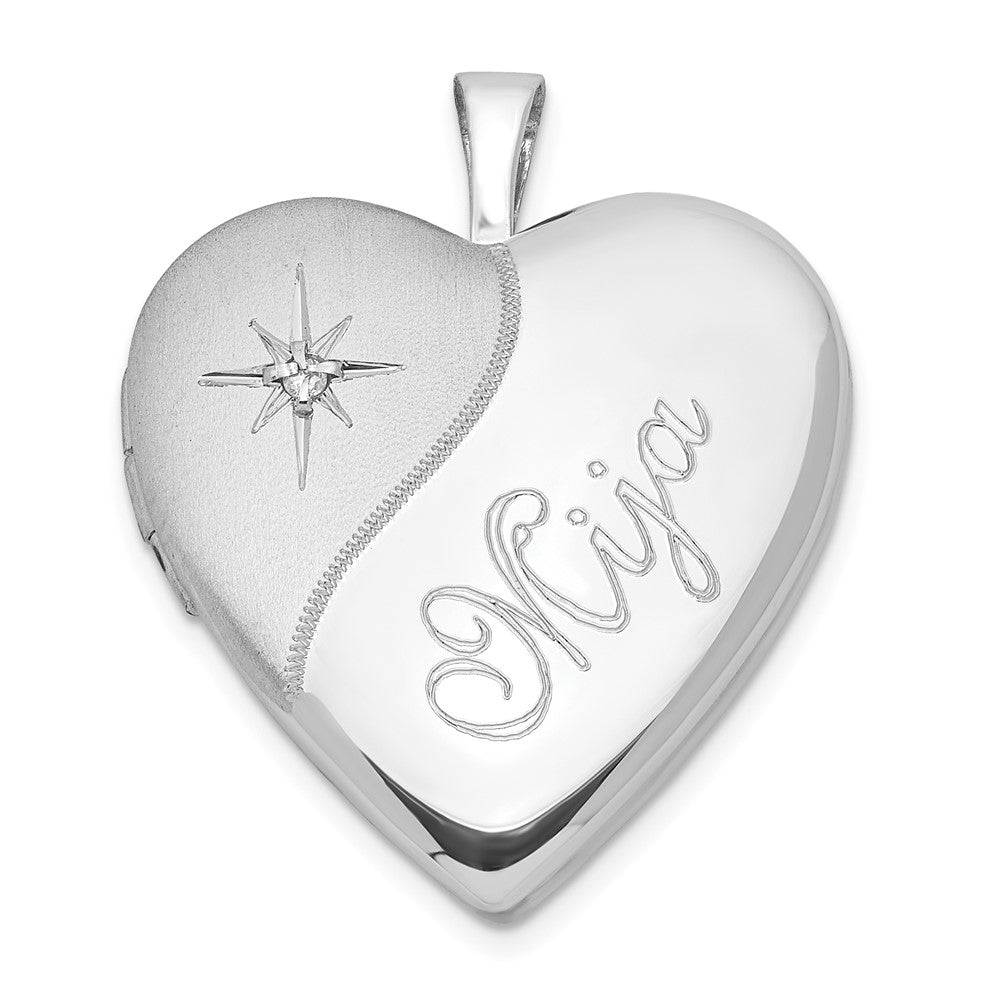 Sterlingsilber 20mm Diamant Mija Satiniert & Poliert Herz Medaillon