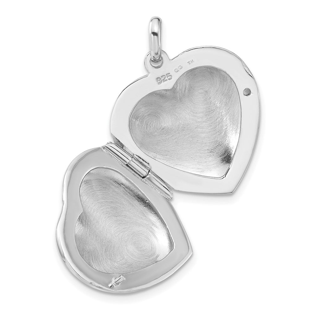 Sterlingsilber Rhodiniert Poliert Sparkle Herz Medaillon