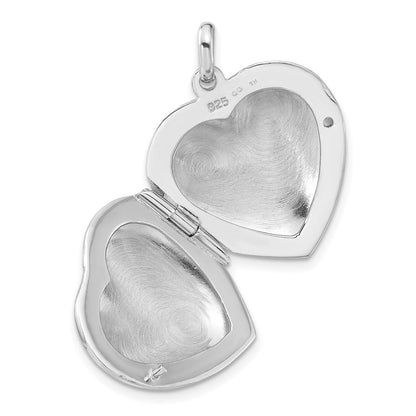 Sterlingsilber Rhodiniert Poliert Sparkle Herz Medaillon