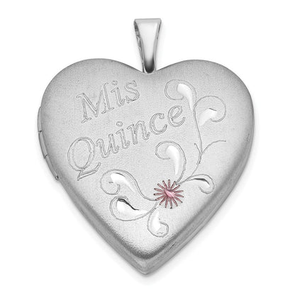 Sterlingsilber Satiniert & Diamantiert Emailliert Mis Quince Herz Medaillon