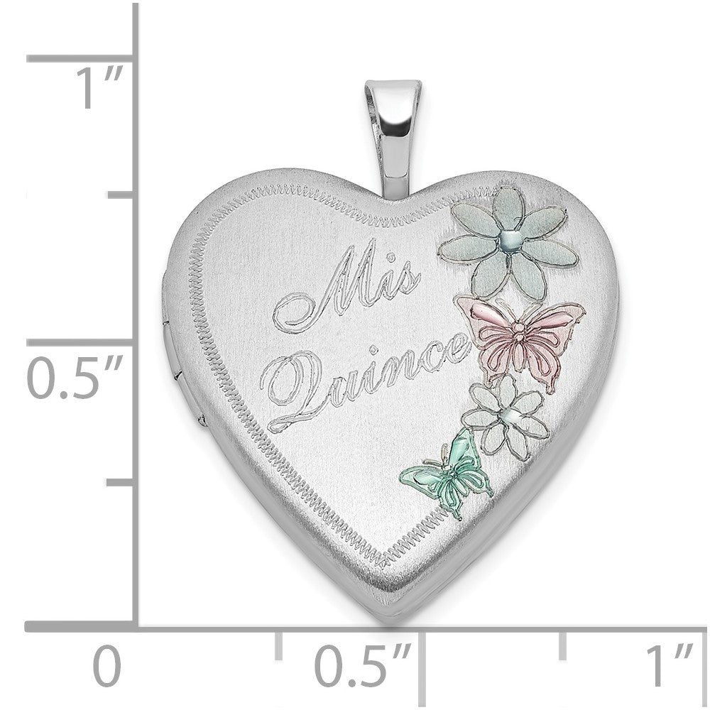 Sterlingsilber Satiniert Emailliert Mis Quince Schmetterling Herz Medaillon