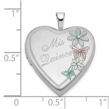 Sterlingsilber Satiniert Emailliert Mis Quince Schmetterling Herz Medaillon