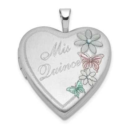 Sterlingsilber Satiniert Emailliert Mis Quince Schmetterling Herz Medaillon