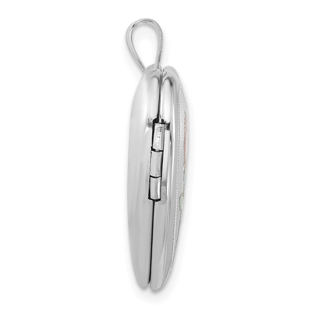 Sterlingsilber Poliert & Satiniert 20mm Emailliert Rose Mis Quince Herz Medaillon