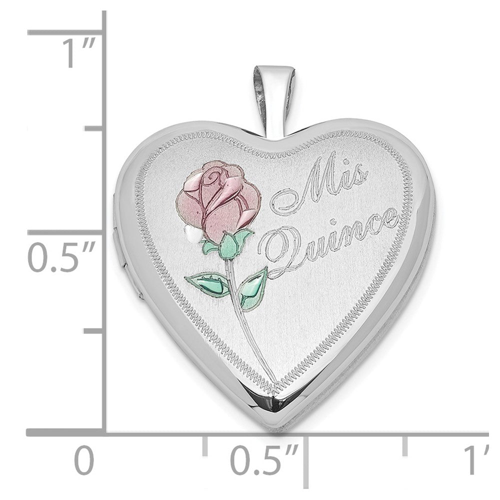 Sterlingsilber Poliert & Satiniert 20mm Emailliert Rose Mis Quince Herz Medaillon