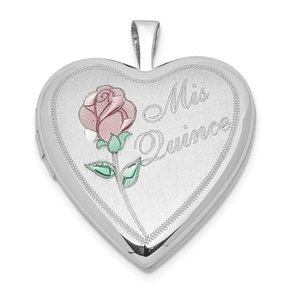 Sterlingsilber Poliert & Satiniert 20mm Emailliert Rose Mis Quince Herz Medaillon