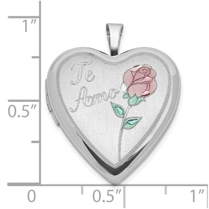 Sterlingsilber Poliert & Satiniert 20mm Emailliert Rose Te Amo Herz Medaillon