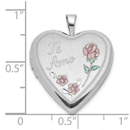 Sterlingsilber Poliert/satin 20mm Emailliert Roses Te Amo Herz Medaillon