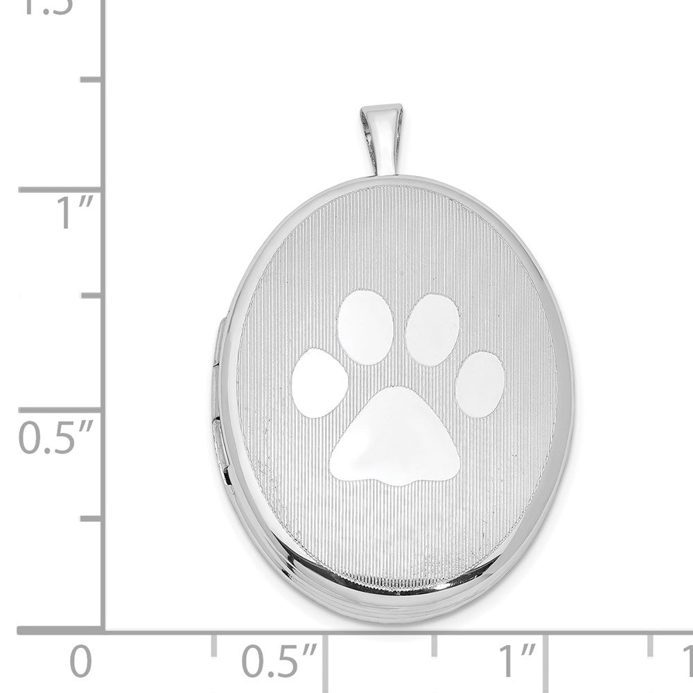 Sterlingsilber Rhodiniert Strukturiert & Poliert Paw Druck 26mm Oval Medaillon