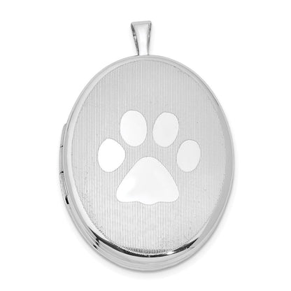 Sterlingsilber Rhodiniert Strukturiert & Poliert Paw Druck 26mm Oval Medaillon