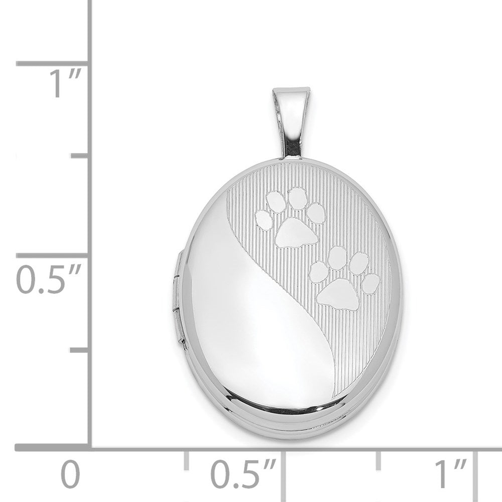 Sterlingsilber Rhodiniert Satiniert & Poliert Paw Prints 19mm Oval Medaillon