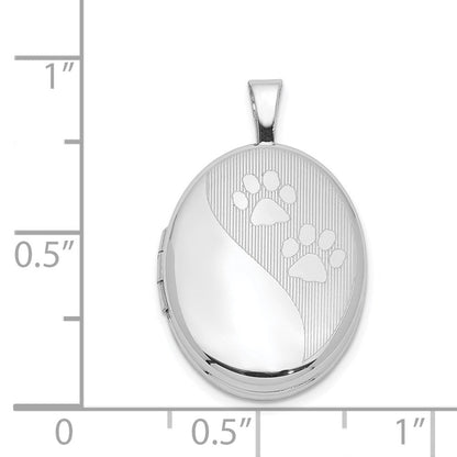 Sterlingsilber Rhodiniert Satiniert & Poliert Paw Prints 19mm Oval Medaillon