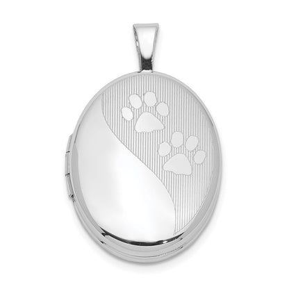 Sterlingsilber Rhodiniert Satiniert & Poliert Paw Prints 19mm Oval Medaillon