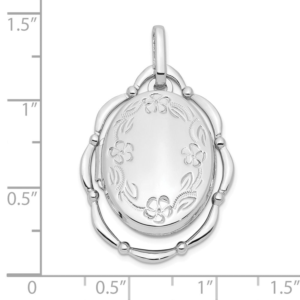 Sterlingsilber Rhodiniert 21x16mm Blumen Oval Medaillon