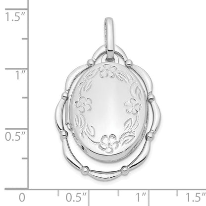 Sterlingsilber Rhodiniert 21x16mm Blumen Oval Medaillon
