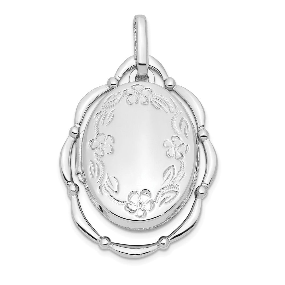 Sterlingsilber Rhodiniert 21x16mm Blumen Oval Medaillon