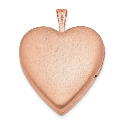 Sterlingsilber Rose Vergoldet Poliert & Satiniert 20mm Diamant Herz Medaillon