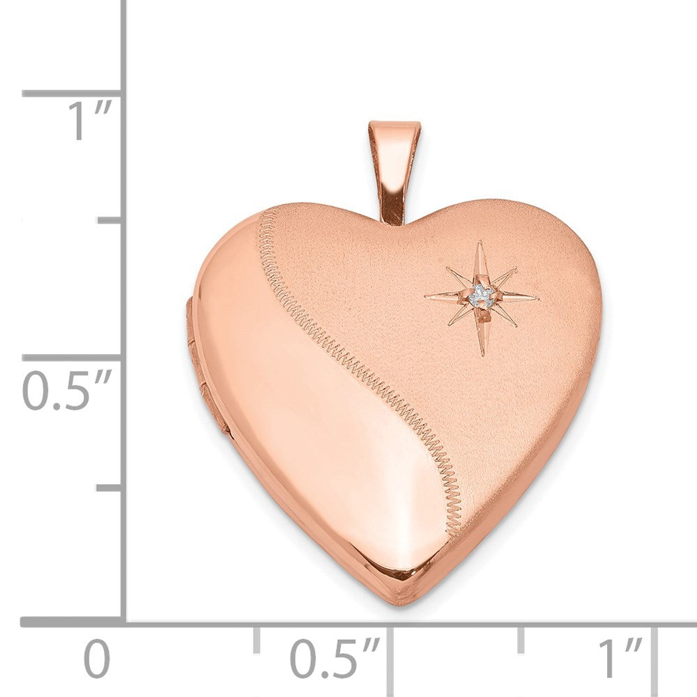 Sterlingsilber Rose Vergoldet Poliert & Satiniert 20mm Diamant Herz Medaillon