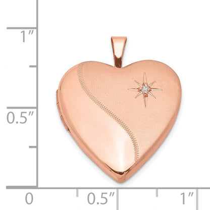 Sterlingsilber Rose Vergoldet Poliert & Satiniert 20mm Diamant Herz Medaillon