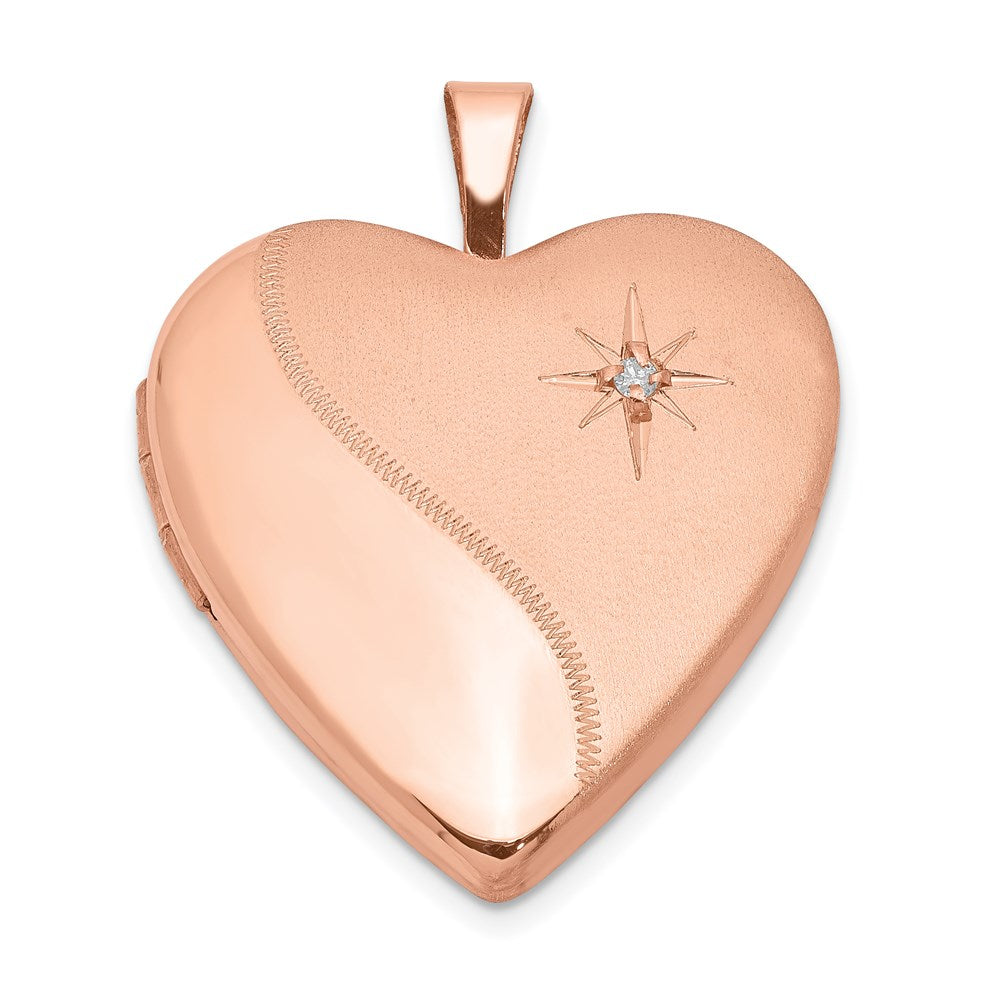 Sterlingsilber Rose Vergoldet Poliert & Satiniert 20mm Diamant Herz Medaillon