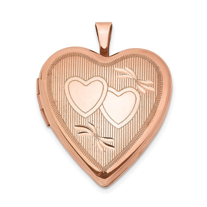 Sterlingsilber Rose Vergoldet 20mm Doppelt Herzen Herz Medaillon