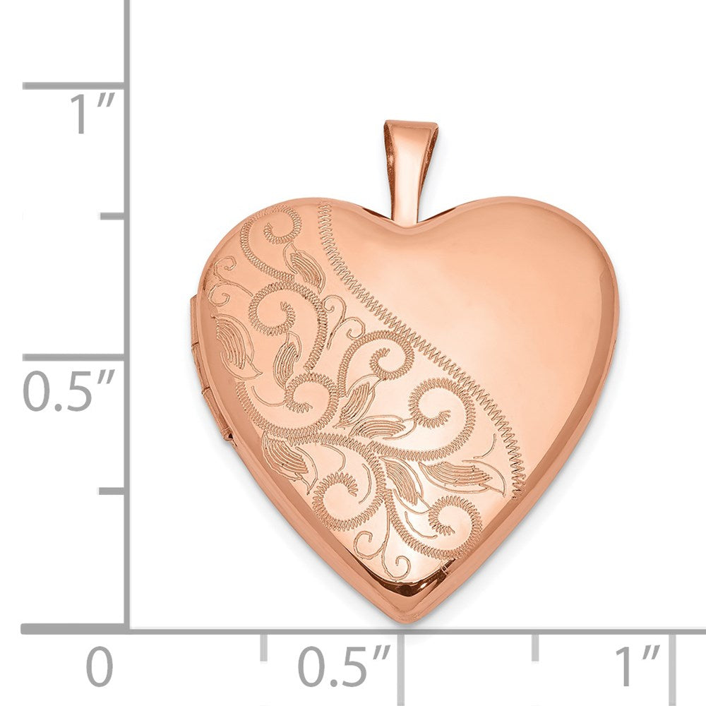 Sterlingsilber Rose Vergoldet 20mm Wirbel & Poliert Herz Medaillon