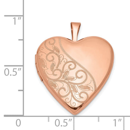 Sterlingsilber Rose Vergoldet 20mm Wirbel & Poliert Herz Medaillon