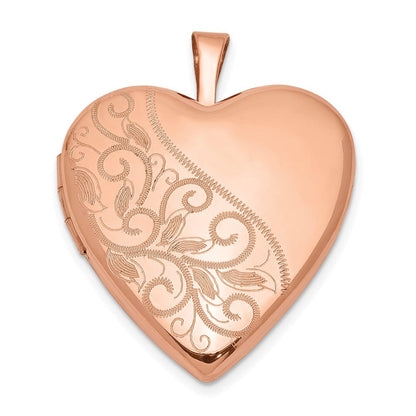 Sterlingsilber Rose Vergoldet 20mm Wirbel & Poliert Herz Medaillon