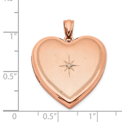 Sterlingsilber Rose Vergoldet & Diamant 24mm Diamantiert Herz Medaillon