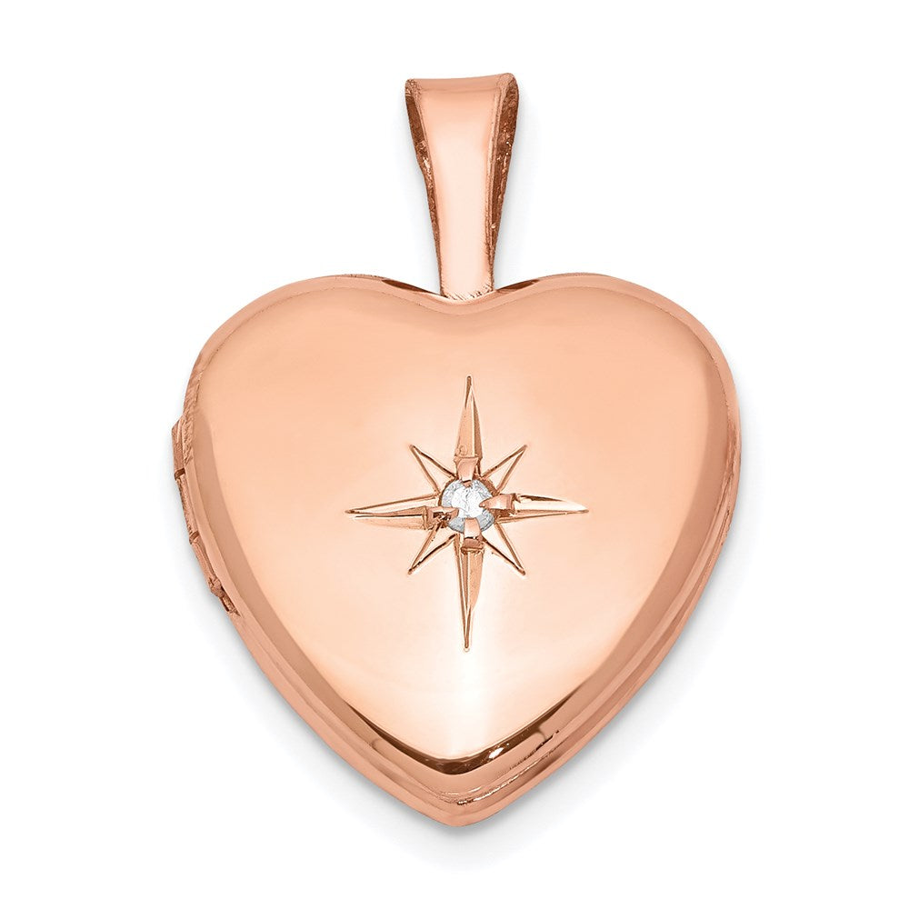 Sterlingsilber Rose Vergoldet & Diamant Poliert 12mm Herz Medaillon