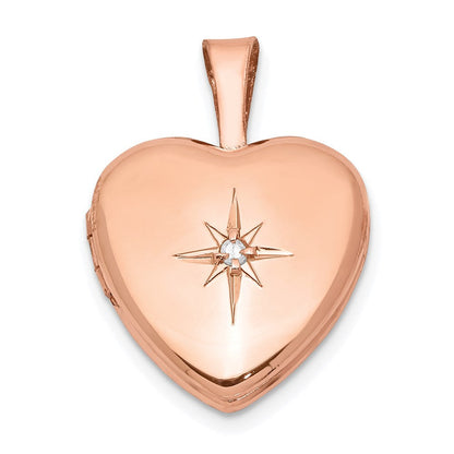 Sterlingsilber Rose Vergoldet & Diamant Poliert 12mm Herz Medaillon