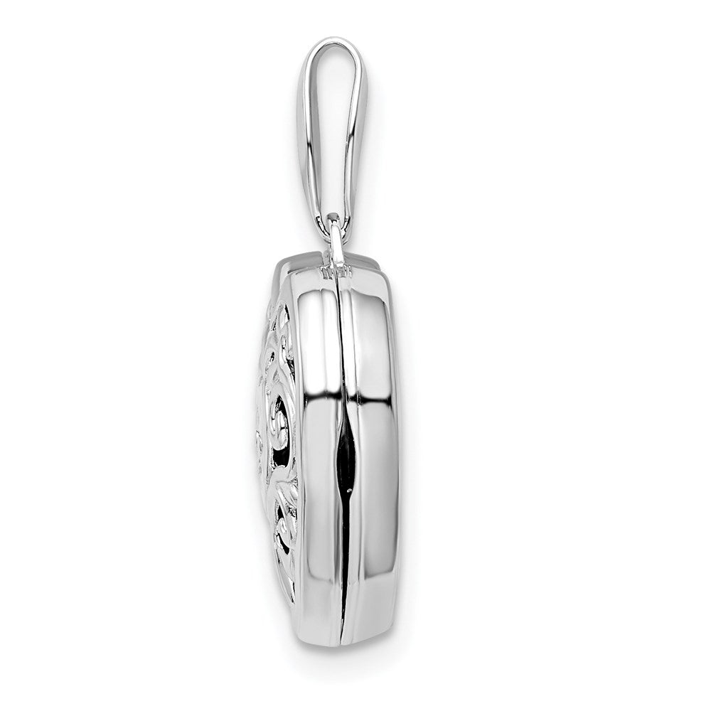 Rhodiniertes Sterlingsilber Herz-Medaillon mit Diamant, poliert und filigran