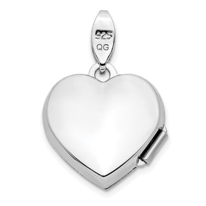 Rhodiniertes Sterlingsilber Herz-Medaillon mit Diamant, poliert und filigran